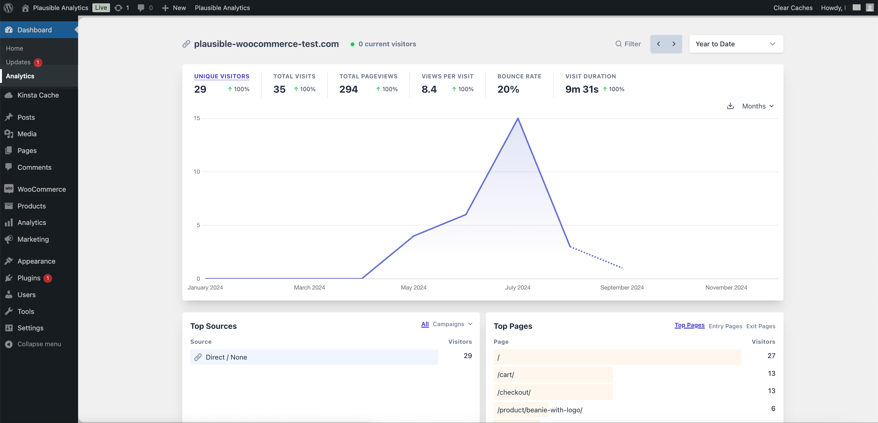 Plausible Analytics within a WordPress dashboard