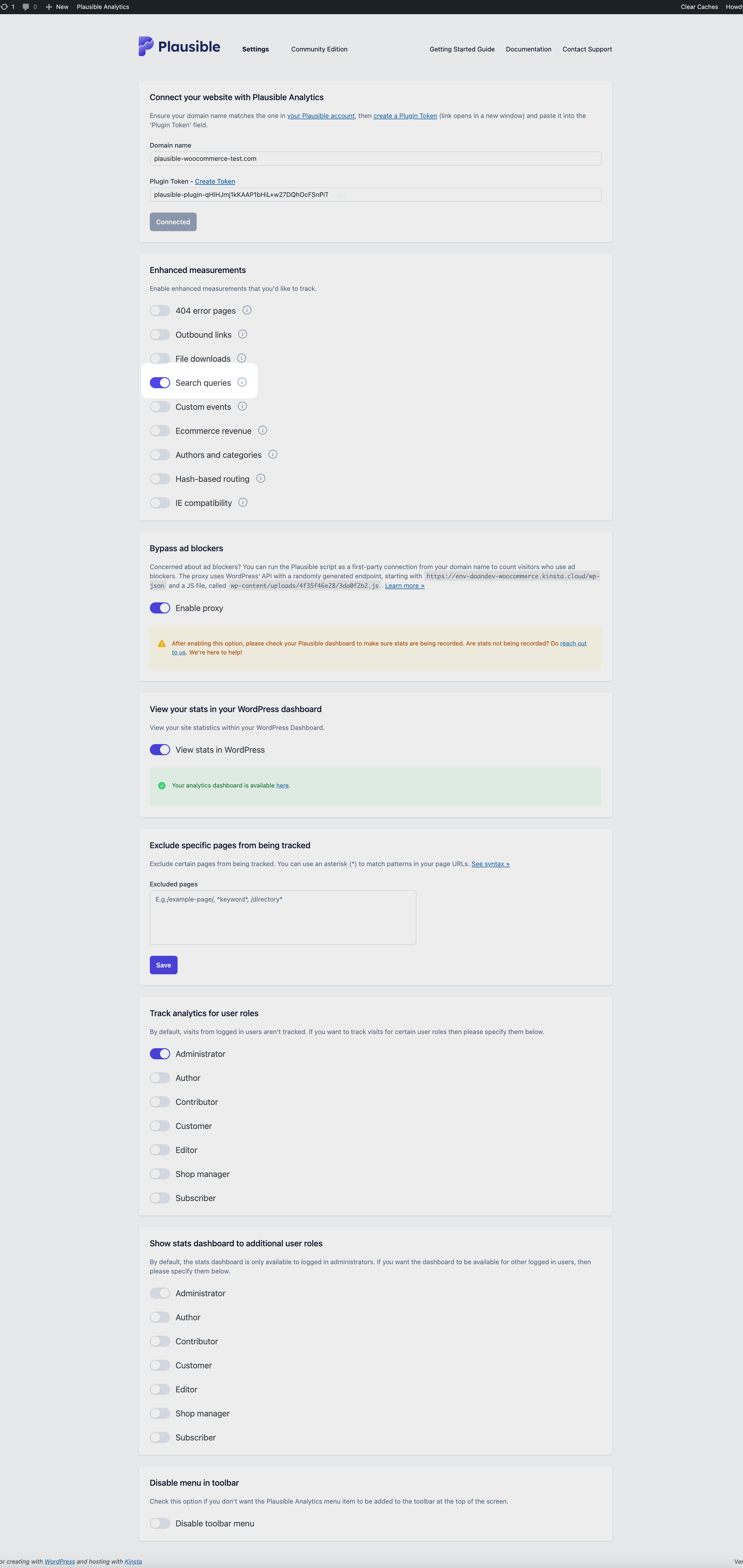 enable search queries setting in plausible plugin for wordpress